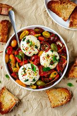 Calabrian tomato and burrata appetizer.selective focus