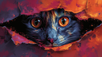 Curious Cat Peeking Out of Hole