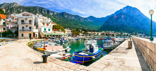 Makarska riviera. Scenic Adriatic coast in Dalmatia, Croatia. Gradac tourist resort and charming fishing village