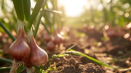 Growing shallot onion harvest and producing vegetables cultivation. Concept of small eco green business organic farming gardening and healthy food - obrazy, fototapety, plakaty