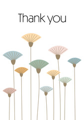 Fototapeta na wymiar Thank you - Schriftzug in englischer Sprache -Danke. Dankeskarte mit modernen abstrakten Blumen in Pastellfarben.