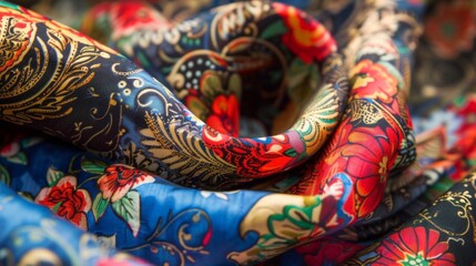 Fototapeta premium Slavic fabric pattern. Traditional floral beautifully folded textile with ornaments