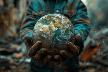 Person holding a dirty globe carefully