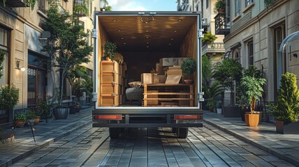 Open cargo truck with household items for move