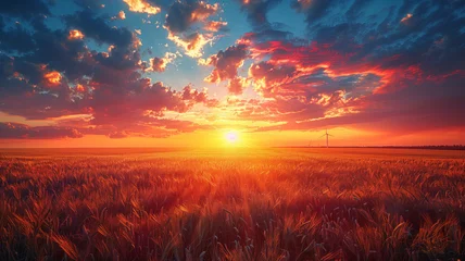 Foto op Plexiglas Bordeaux A beautiful sunset over a field of tall grass
