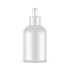 Blank Dropper Bottle For Moisturizing Serum, Front View, Isolated On White Background. Vector Illustration