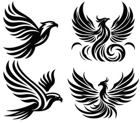 Soaring Spirits - Graceful Phoenix and Bird Vector