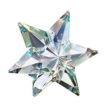 Crystal shaped like a star, transparent background, isolated image, generative AI