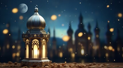 Obraz premium Realistic Ramadan Background with Mosque Moon