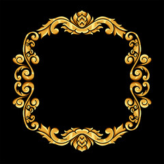 Borders and Frames in traditional style. Ornamental elements for your designs. Black and gold colors. Floral carving decoration for postcards or invitations for social media.