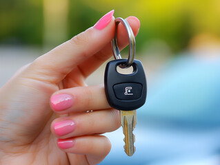 Close-up of a woman's hand holding a car's key