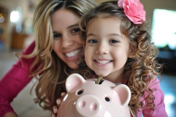 A mother learning to save with her granddaughter .