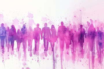 Pink watercolor of business people walking on their way from work