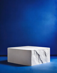 Marble rock podium mockup for products, indigo, blue background. Podium mockup for natural products	