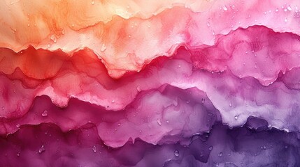 Artistic watercolor paper texture with a gradient of pink to purple hues and droplets, perfect for backgrounds.