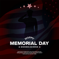 Vector Happy memorial day celebration banner design with star and flag.