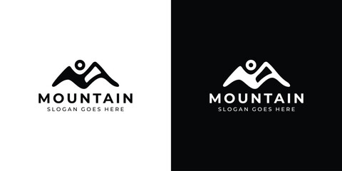 Creative Mountain Logo. Mountain Initial M with Minimalist Style. Black and White Mountain Logo Icon Symbol Design Inspiration.