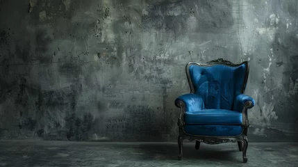 Fototapeten Fashionable designer blue chair on a concrete background. Seating furniture. © Vladimir