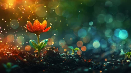 Fotobehang Illustrate the enchanting process of a seed evolving into a vivid burst of colors © Supasin