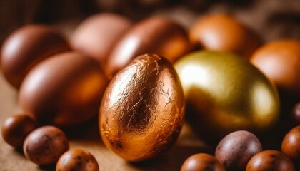 large colorful delicious chocolate easter eggs in the kitchen without filling open in half with chocolate candies inside person holding created by artificial intelligence