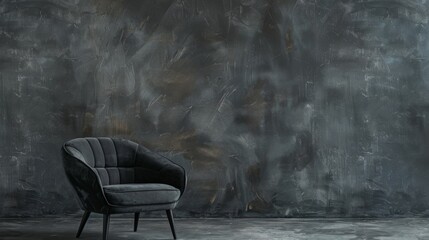 Fashionable designer black chair on a concrete background. Seating furniture. - obrazy, fototapety, plakaty