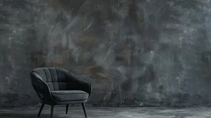 Fototapeten Fashionable designer black chair on a concrete background. Seating furniture. © Vladimir