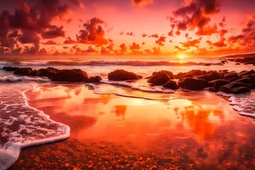 Schilderijen op glas sunset at the beach © Muhammad