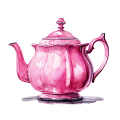 A watercolor painting of an elegant pink teapot