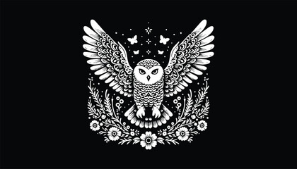 Owl flying design, flying, wings, flower design logo 