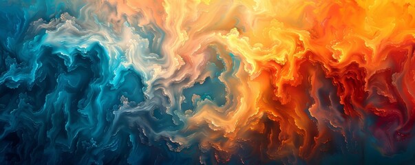 Abstract swirling colors of orange and blue. Digital art fluid texture. Dynamic movement concept for design and wallpaper... - obrazy, fototapety, plakaty