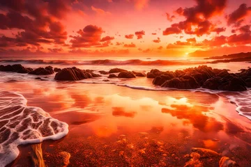 Papier Peint photo autocollant Rouge sunset over the sea