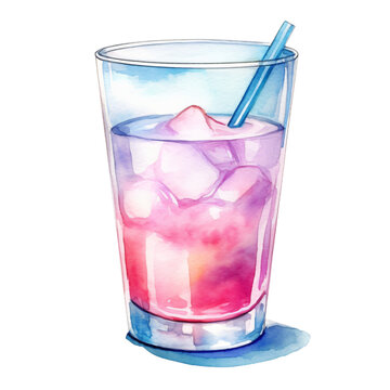 Artistic illustration of a drink with multi-colored layers, painted in watercolor