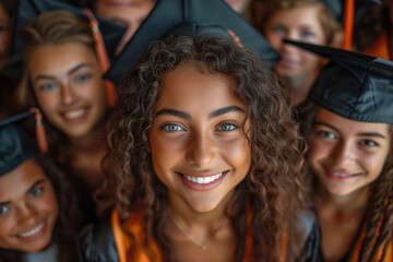Multiracial graduates smiling closely