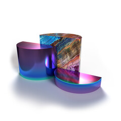 colorful stone and metal podium platform render for product presentation isolated on transparent background render