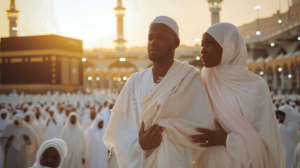 Muslim pilgrims from all around the world doing tawaf, praying around the kabah in Masjidil Haram, Mecca Saudi Arabia, during hajj and umra. - obrazy, fototapety, plakaty