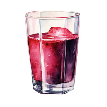 Vibrant watercolor art of a cold beverage in a glass