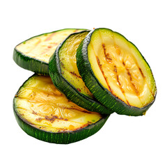 Grilled zucchini slice isolated on a white or transparent background. Grilled vegetables close-up....