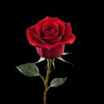 Beautiful red rose flower on black background
