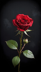 Beautiful red rose flower on black background