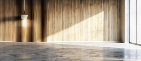 modern room empty with concrete floor and wooden wall background