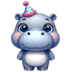 Naklejka premium Cute Birthday Hippo Clipart Bundle Kawaii Baby Animals with Baby Shower PNG Kawaii Nursery Clipart for Invitation Cards Junk Journal Craft