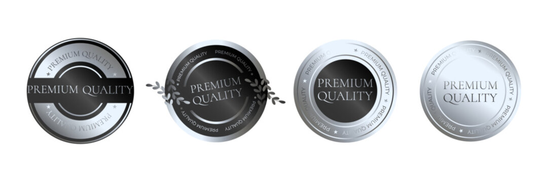 Premium quality products. Silver sticker, label, badge, icon and logo. Vector illustration