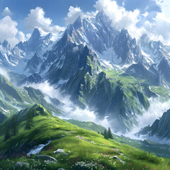 Fototapeta premium Mountain river and forest .Waterfall on a mountain river in the forest