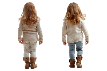Back view of little girl walking. Female children standing. Isolated on transparent background. Generative AI