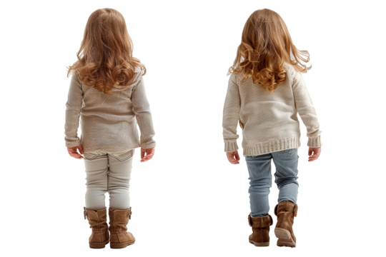 Back view of little girl walking. Female children standing. Isolated on transparent background. Generative AI - Powered by Adobe