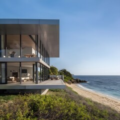Fototapeta premium beautiful modern architect house next to a beach 