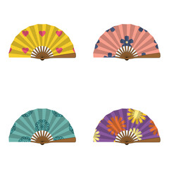 set with different ornament fans on white background decorative collection art design objects clipart	
