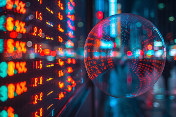 Stock market bubble. A large bubble in front of a stock market trading graph