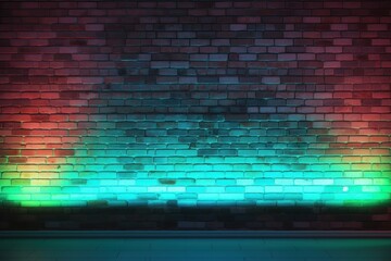 Neon colorful blue lighting on a brick wall pattern photo background