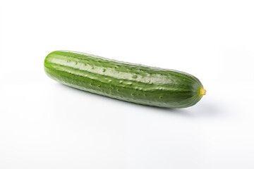 Fresh green cucumber on a white background. One cucumber closeup isolated on white background